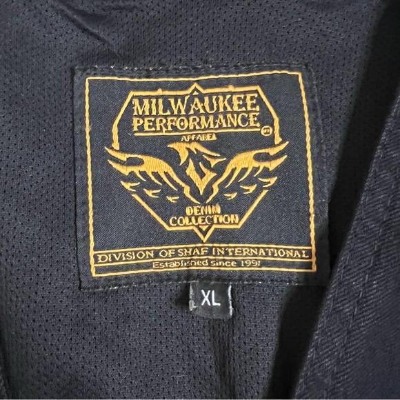 Milwaukee Performance black denim biker vest conceal carry pockets men's XLarge - Picture 2 of 10